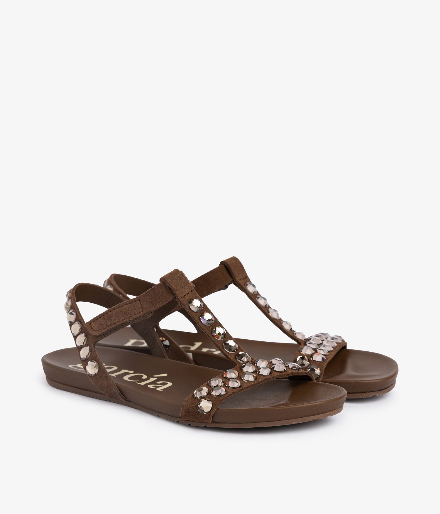 Flat sandal in brown suede and crystals | Jela| Spring Summer 26 