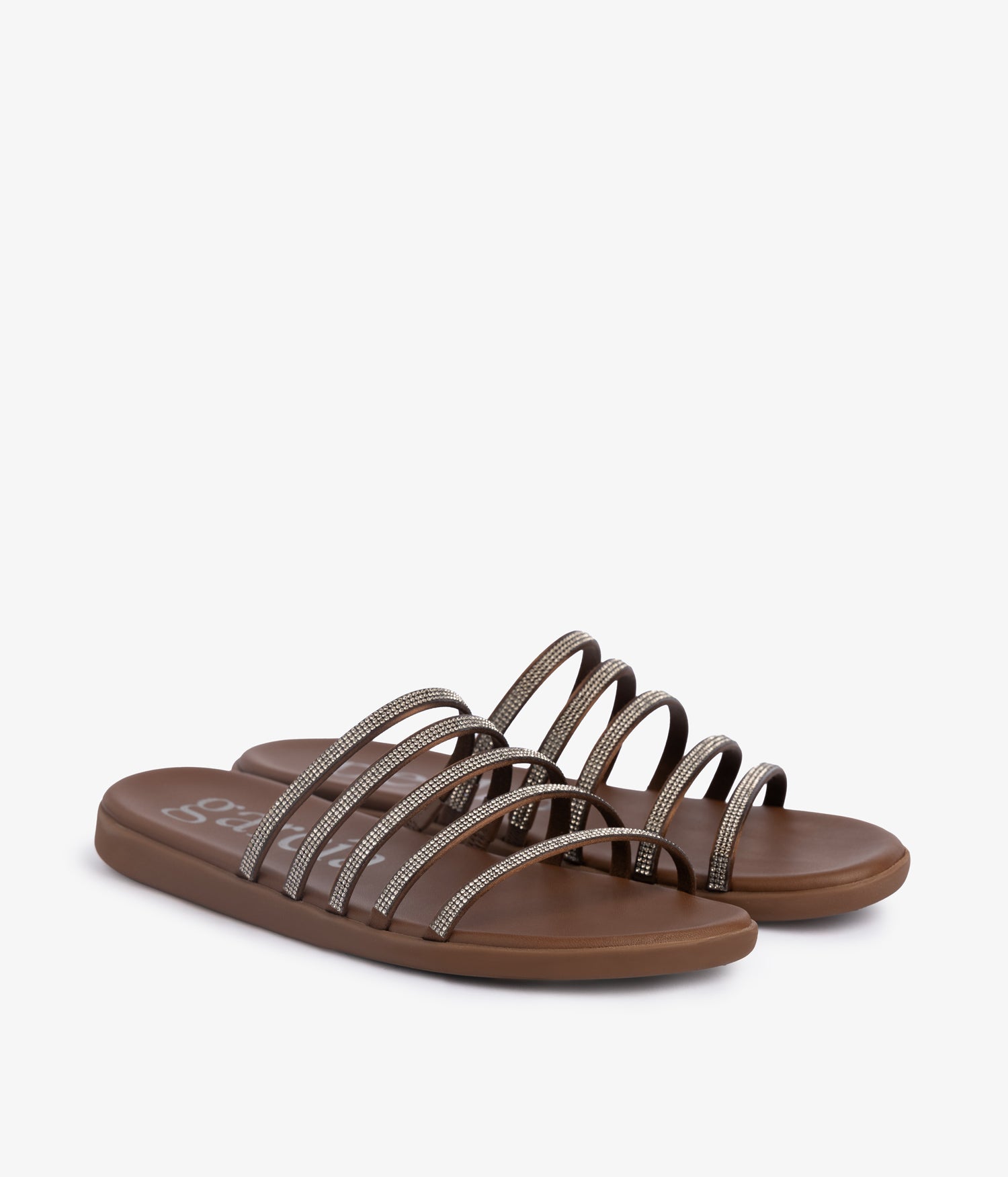 Strappy slide sandal in brown silk satin | Prudie| Spring Summer 