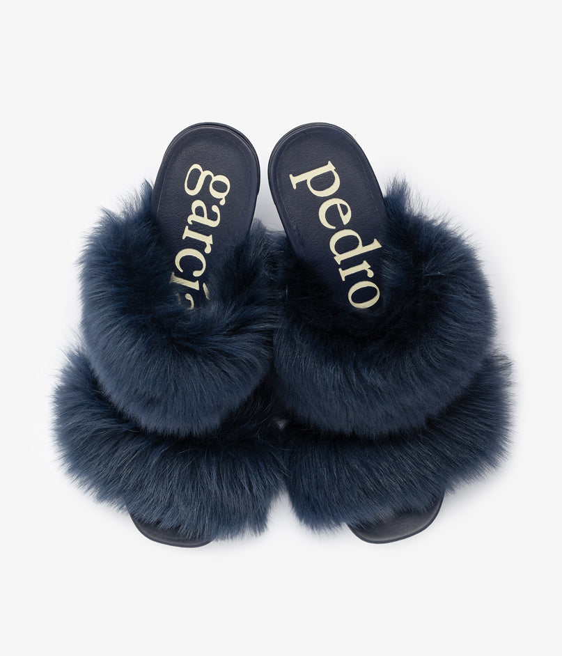 Double band churra in blue fur sandal Cissy Fall winter 25