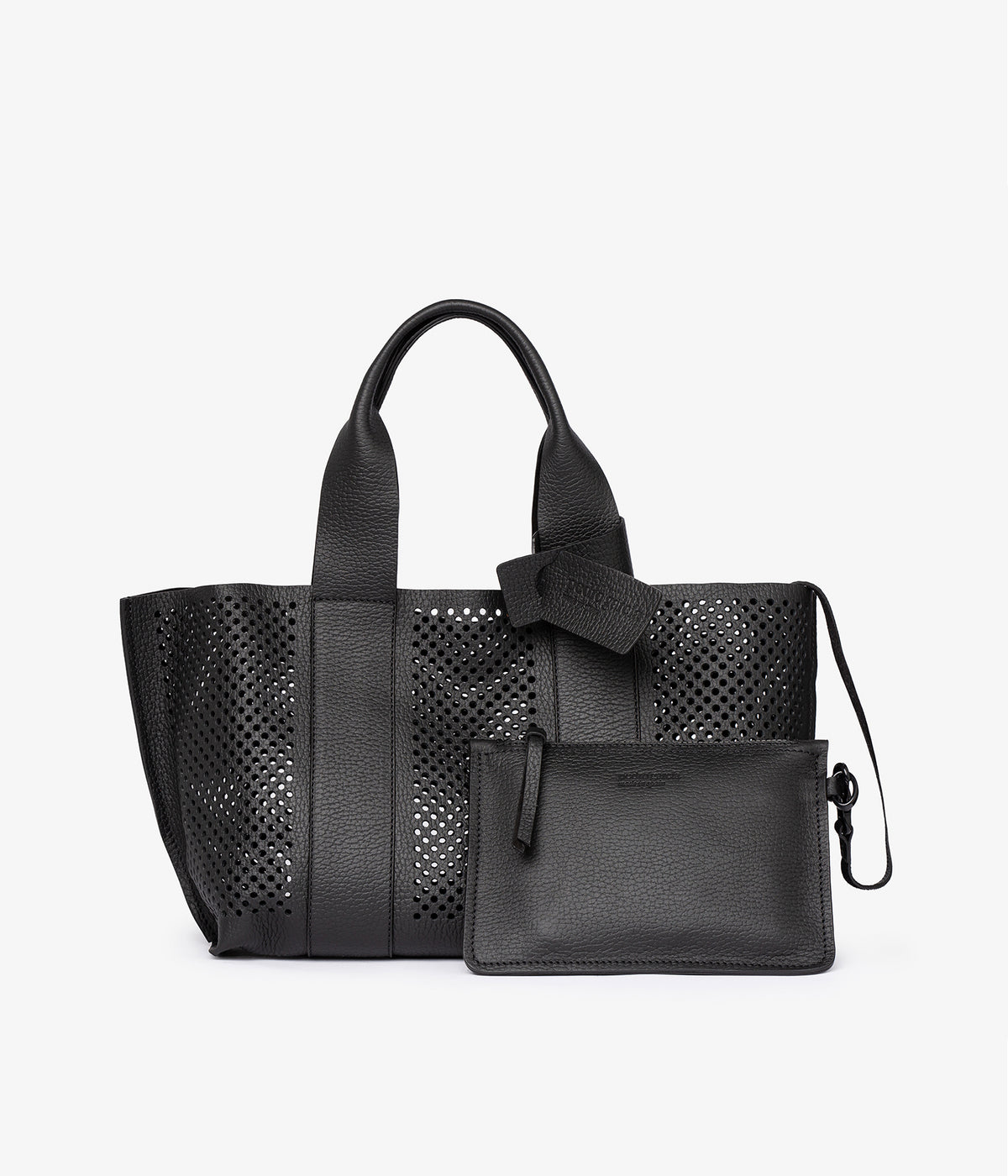 black leather bag perfed tote pedro garcia