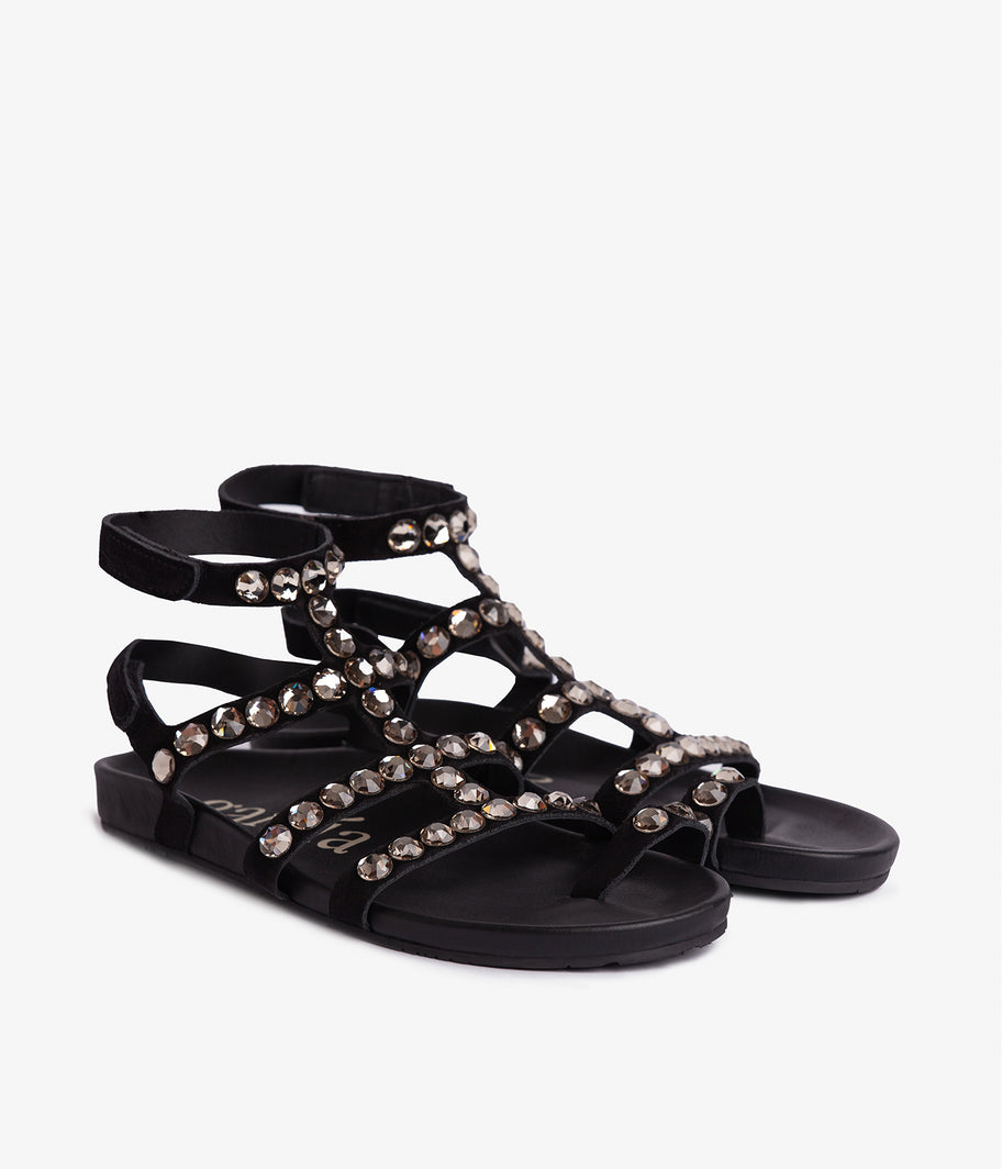 gladiator sandal black suede with crystals aroa pedro garcia ss24 1