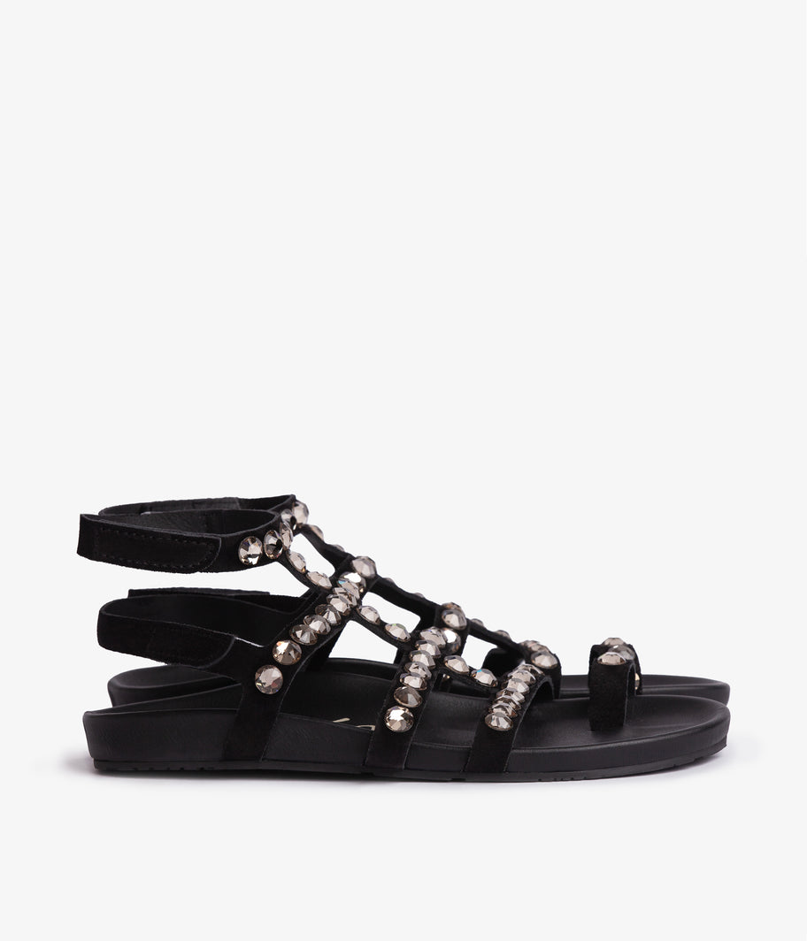 gladiator sandal black suede with crystals aroa pedro garcia ss24 2