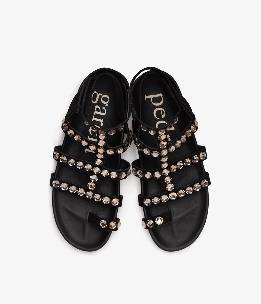 gladiator sandal black suede with crystals aroa pedro garcia ss24 3