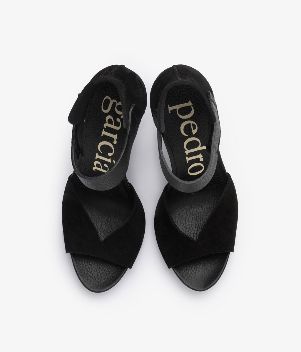 high heel sandal velcro closure black suede yoanna aw25 pedro garcia 4