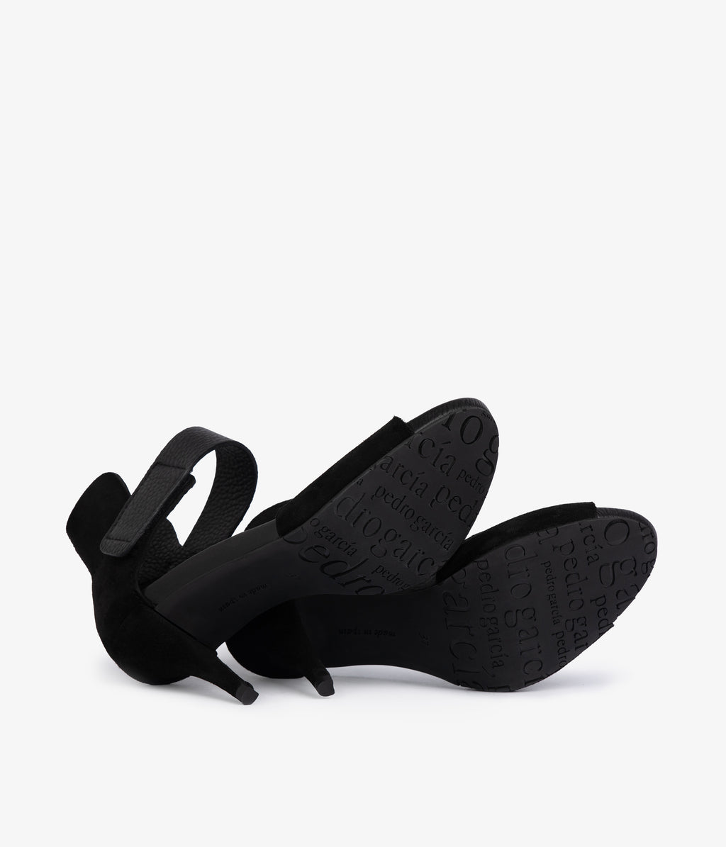 high heel sandal velcro closure black suede yoanna aw25 pedro garcia 5