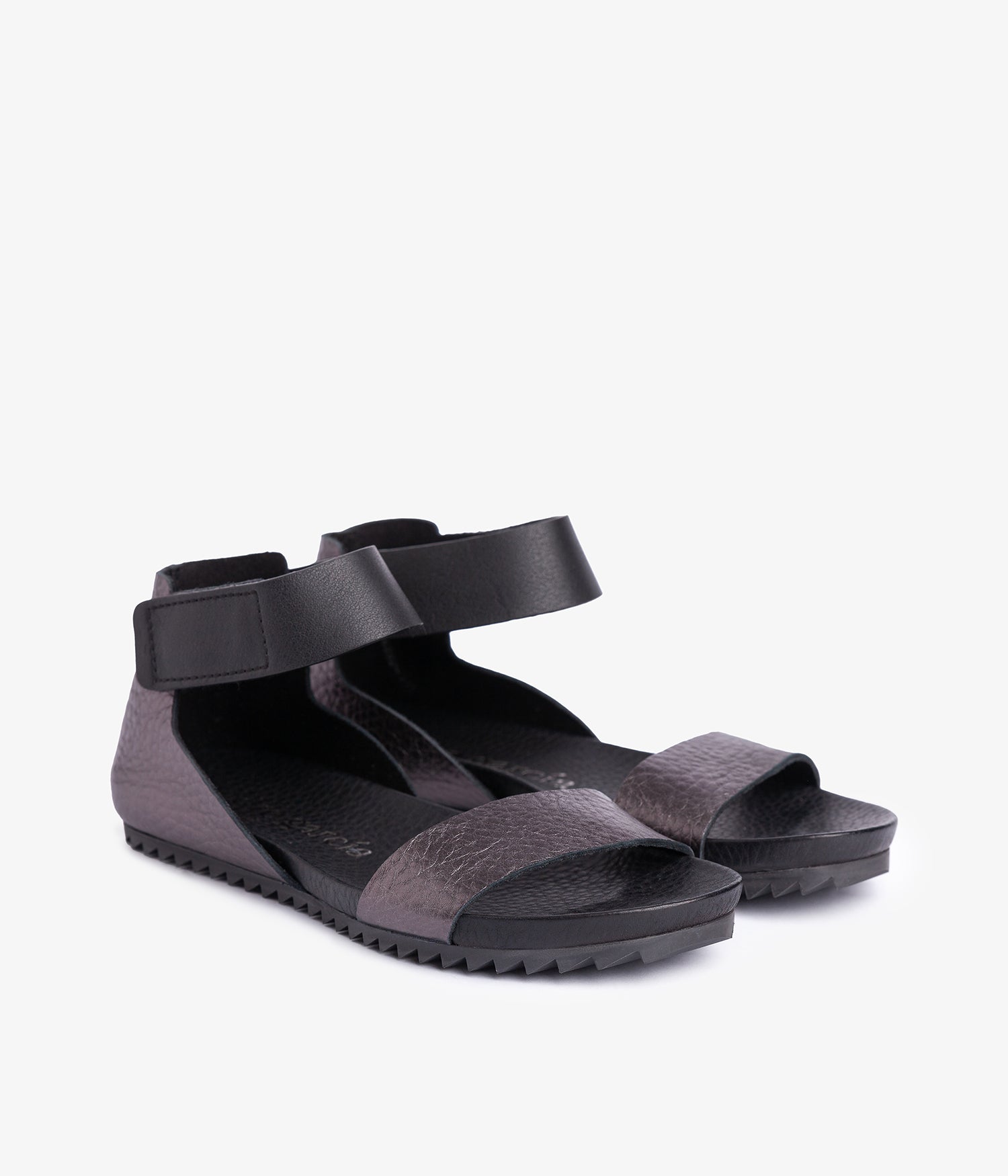 Ankle strap fussbett in black metallic leather | Jalila