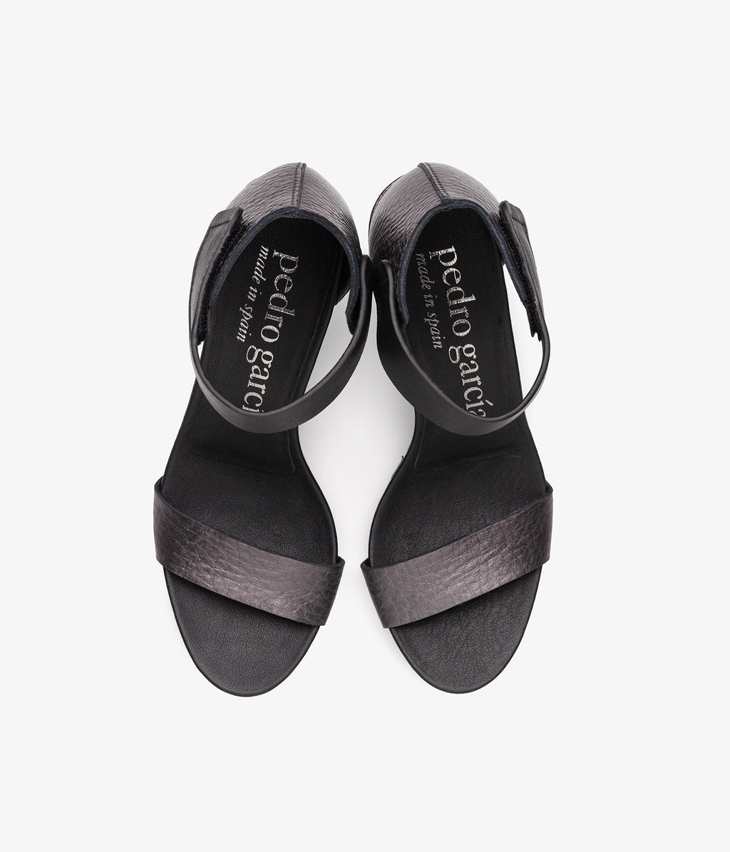 pedro garcia midi heel sandal metallic black winka ess 1