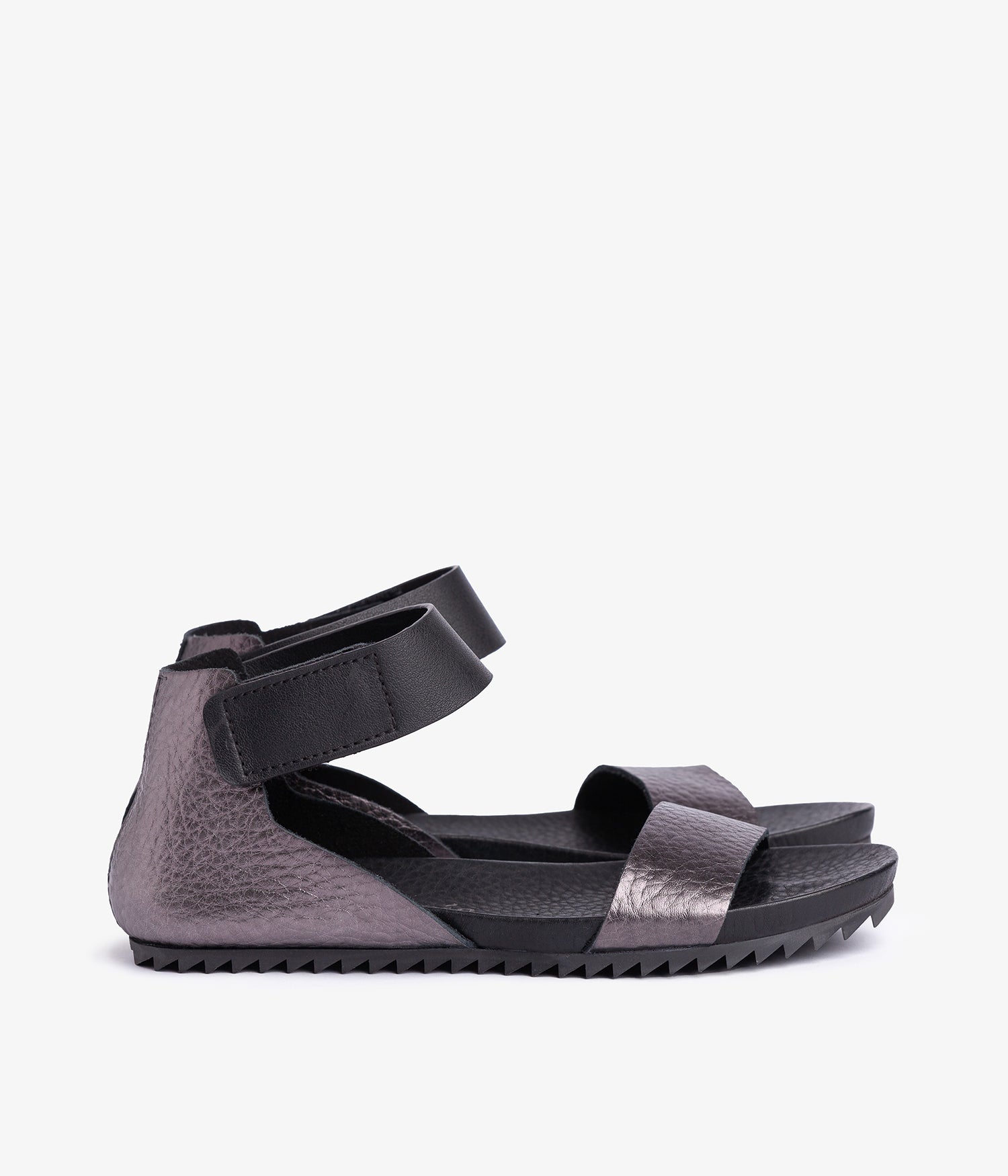 Ankle strap fussbett in black metallic leather | Jalila