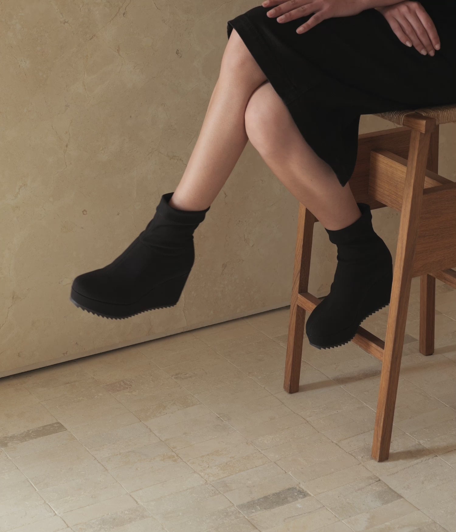 pedro garcia ブラック スエード ナイロン ブーツ 36.5 Wedge bootie in black stretch microfiber | Urbana | Essentials